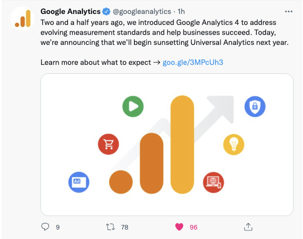 UA is going away_Google Analytics twitter screenshot_Kayle Larkin GA Consultant